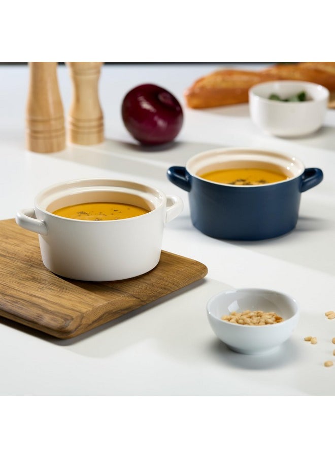 Bowls With Handles, Ceramic Oven Safe Bowls, Kook Individual Soup Crocks, Stackable Dish, Broil, Oven, Microwave And Dishwasher Safe, For Casserole, Pasta, Cereal, 23.6 Oz, Set Of 4, (Matte Blue)
