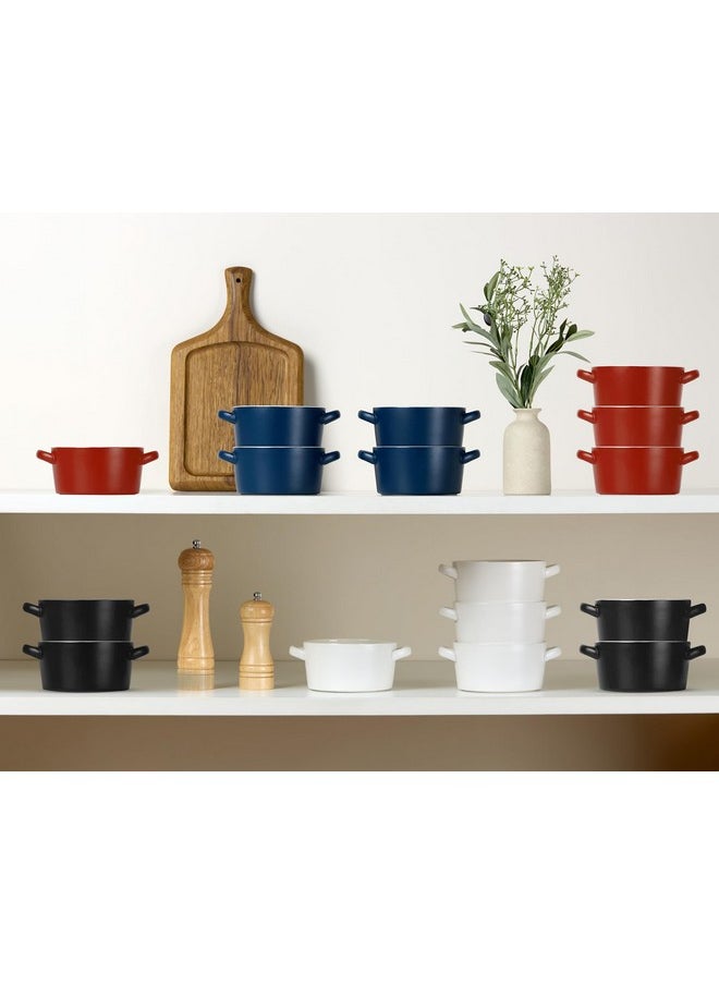 Bowls With Handles, Ceramic Oven Safe Bowls, Kook Individual Soup Crocks, Stackable Dish, Broil, Oven, Microwave And Dishwasher Safe, For Casserole, Pasta, Cereal, 23.6 Oz, Set Of 4, (Matte Blue)