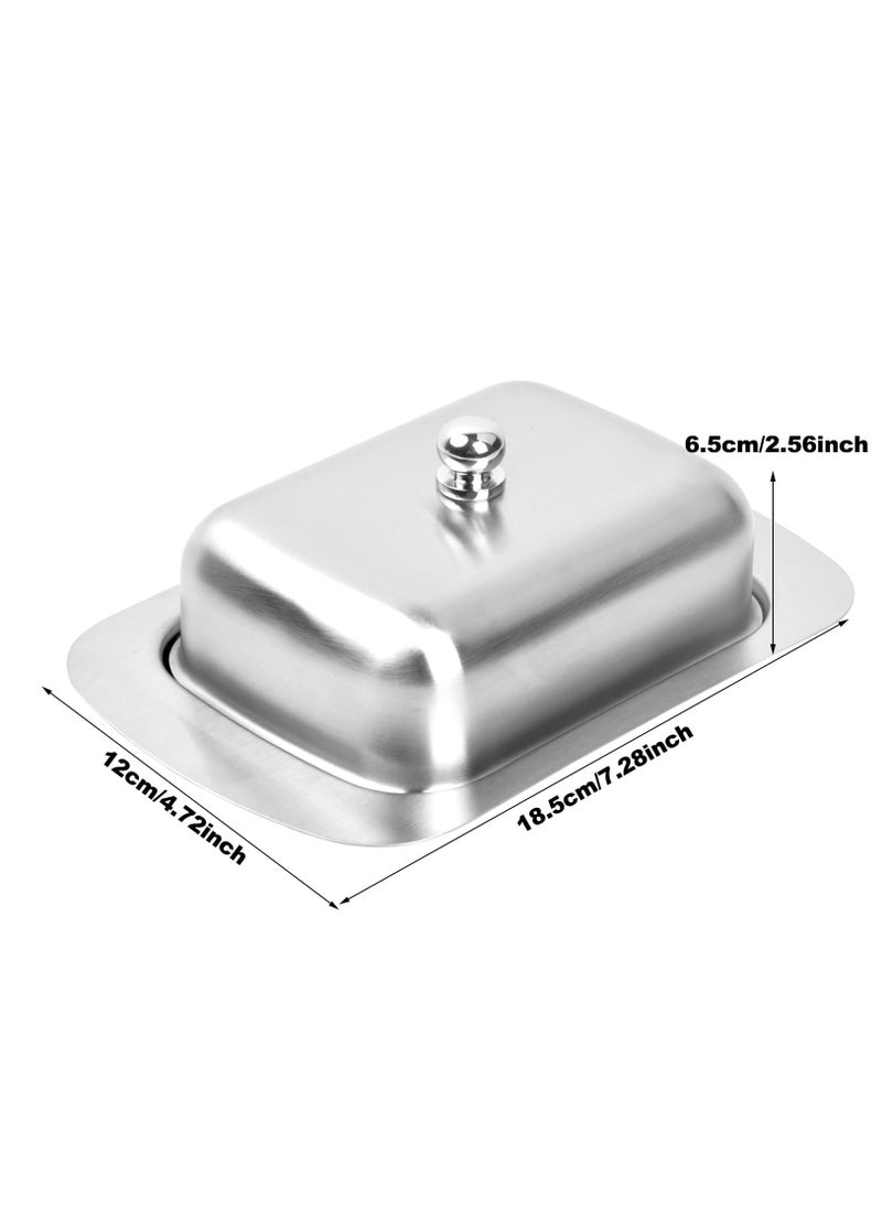 Stainless Steel Butter Dish with Lid, Butter Container, Butter Serving Dish, Reusable Butter Storage Tray for European and East West Coast Butter, Dishwasher Safe, Silver, 19 x 12.5 x 6.7CM