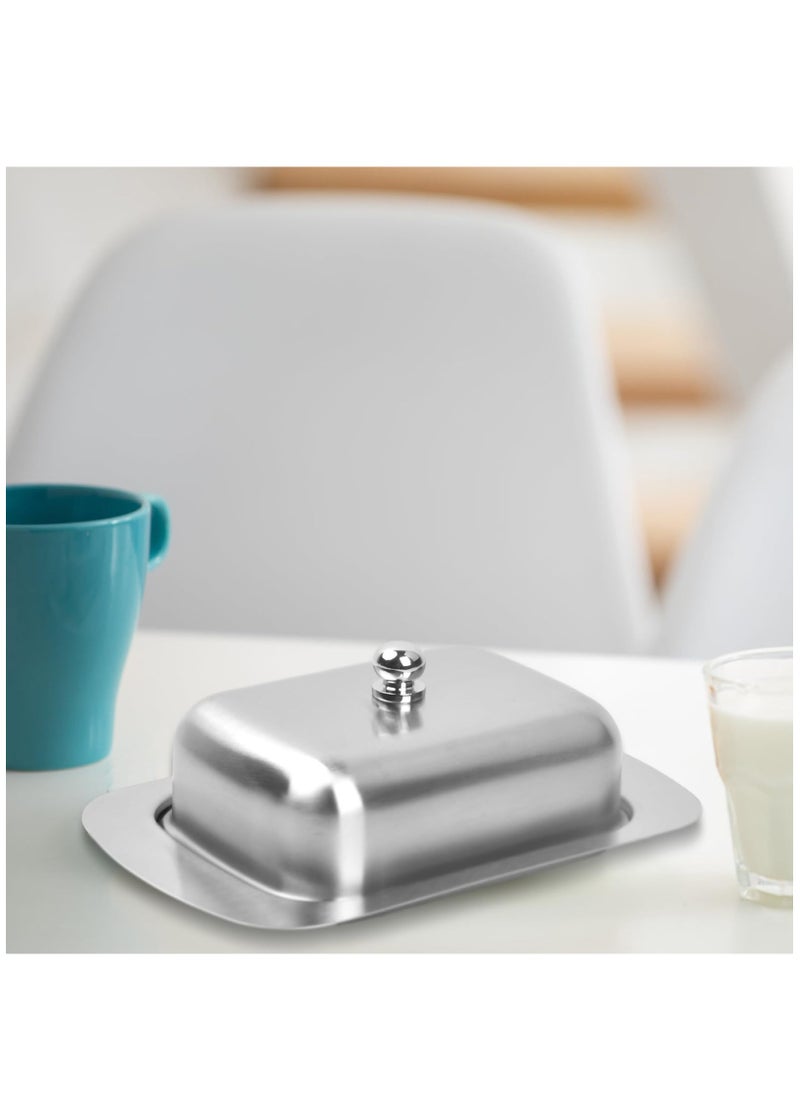 Stainless Steel Butter Dish with Lid, Butter Container, Butter Serving Dish, Reusable Butter Storage Tray for European and East West Coast Butter, Dishwasher Safe, Silver, 19 x 12.5 x 6.7CM