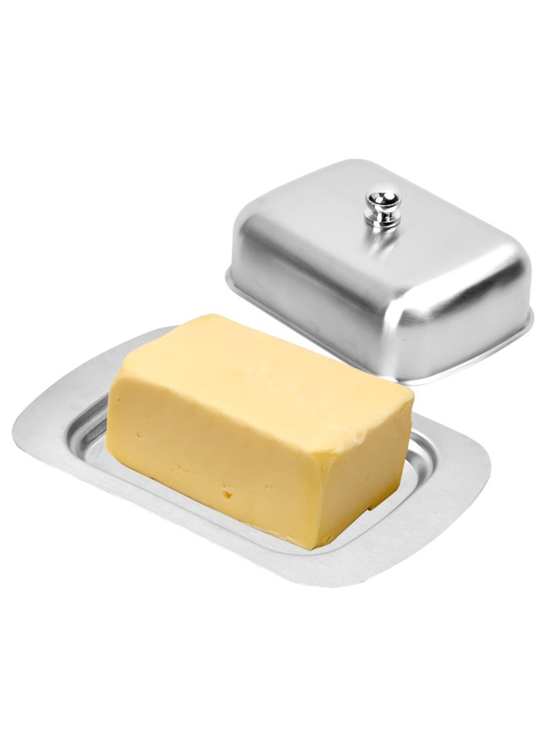 Stainless Steel Butter Dish with Lid, Butter Container, Butter Serving Dish, Reusable Butter Storage Tray for European and East West Coast Butter, Dishwasher Safe, Silver, 19 x 12.5 x 6.7CM