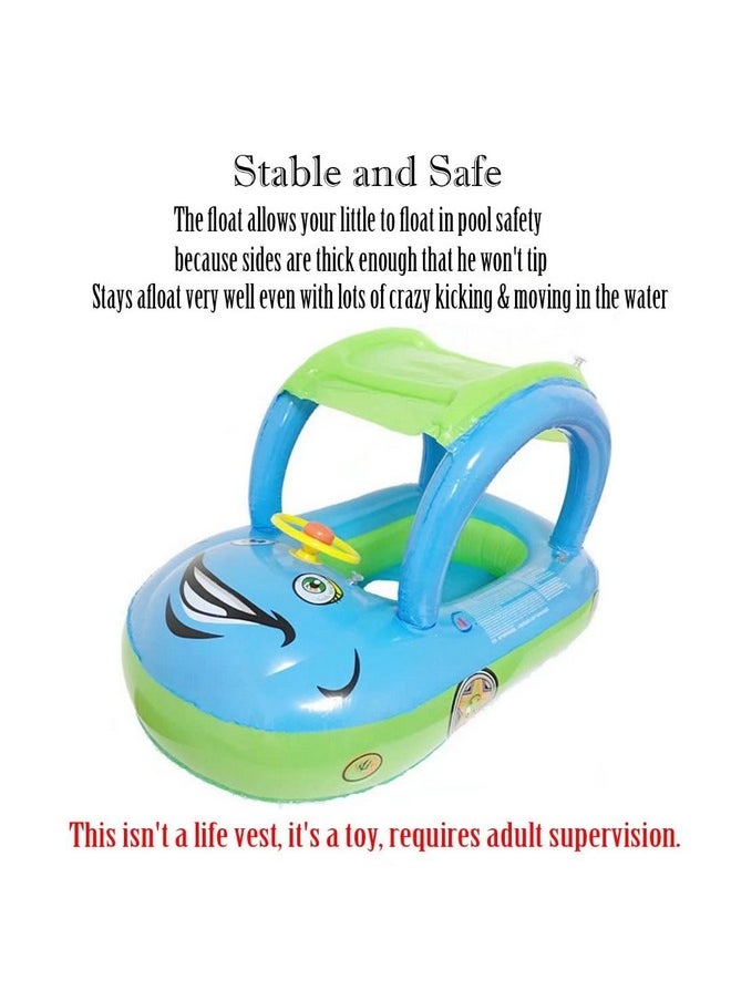 Baby Pool Float With Canopy Summer Steering Wheel Sunshade Swim Ring Car Inflatable Toys Infants Float Seat Boat For Kids Toddlers (Color Blue)