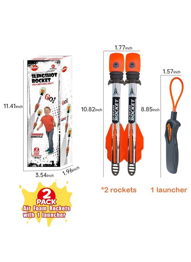 Slingshot Rocket Launcher Toys For Kids - Sky Rockets Air Foam Scream Rocket With 2 Pack & 1 Launcher | Shoots Up To 250 Ft Outdoor Indoor Activity For Boys Girls Aged 4 5 6 7 8 9+