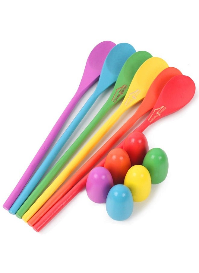 12 Pcs Egg Spoon Race Game Sets, Wooden Balance Relay Games For Kids Easter Eggs Hunt Outdoor Lawn