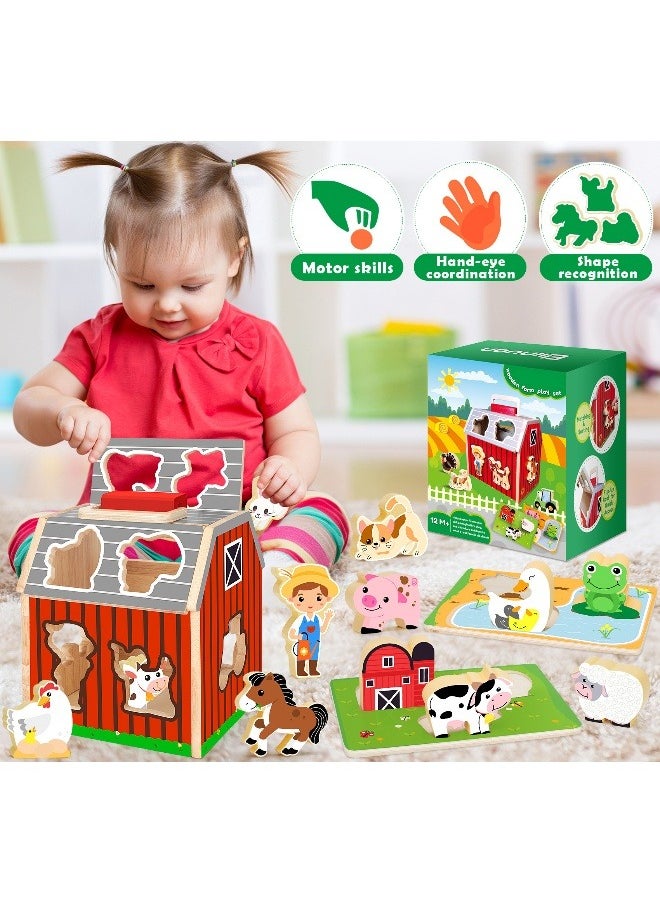 Wooden Assembled Barn House Scene, Pairing Building Blocks, Cognitive Puzzle Blocks, Puzzle Board, for Children Aged 0-3-6 Years