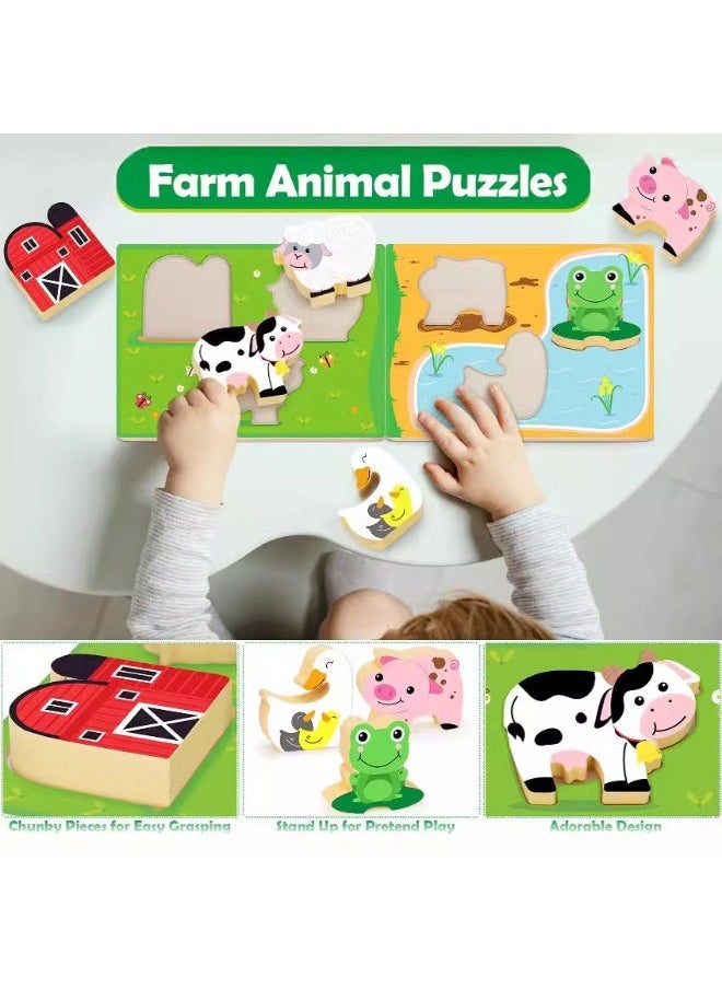 Wooden Assembled Barn House Scene, Pairing Building Blocks, Cognitive Puzzle Blocks, Puzzle Board, for Children Aged 0-3-6 Years