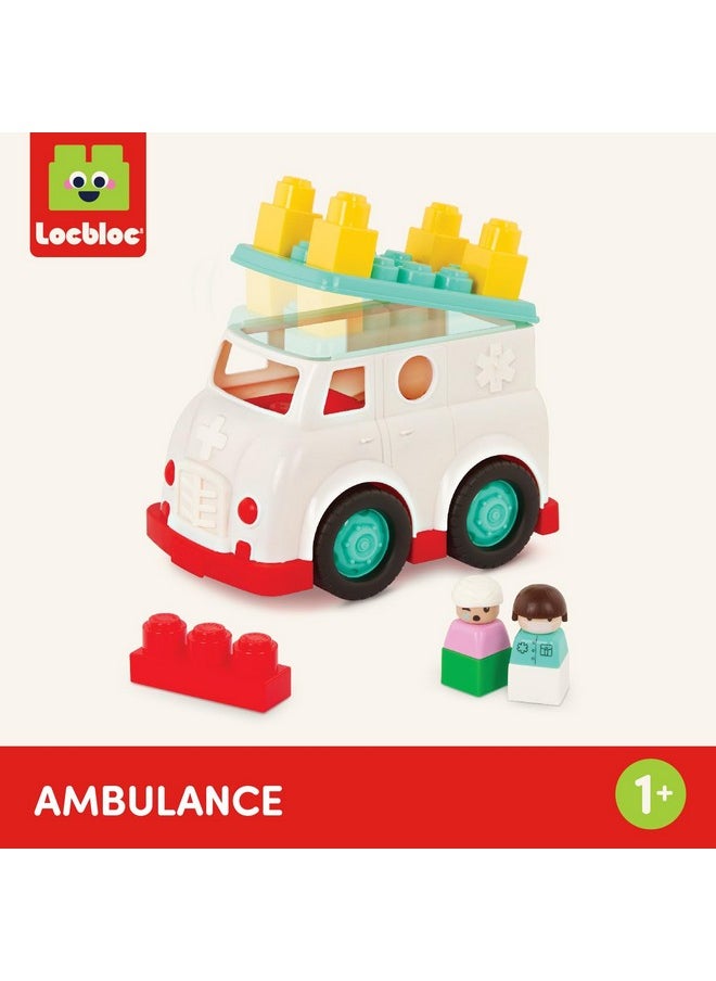 - Rescue Truck - 8Pc Construction Set - 2 Figures & 5 Blocks - Build-On Vehicle - 12 Months + - Locbloc® Ambulance