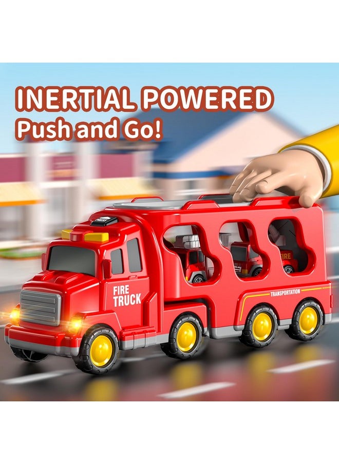 Fire Trucks Boy Toys For 3-5 Year Old Toddlers - Toys For 3 4 5 6 7 Years Old Transport Vehicle Carrier Truck, Boy Trucks Toy Sets, Kids Toys Boys 3-5, Gift Toys For Boys And Girls Aged 4-6