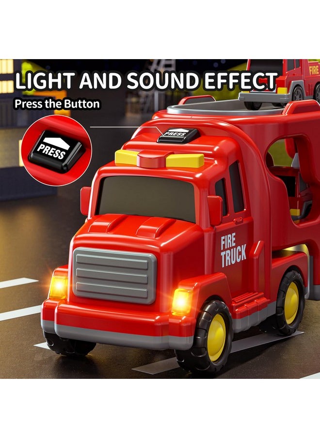 Fire Trucks Boy Toys For 3-5 Year Old Toddlers - Toys For 3 4 5 6 7 Years Old Transport Vehicle Carrier Truck, Boy Trucks Toy Sets, Kids Toys Boys 3-5, Gift Toys For Boys And Girls Aged 4-6