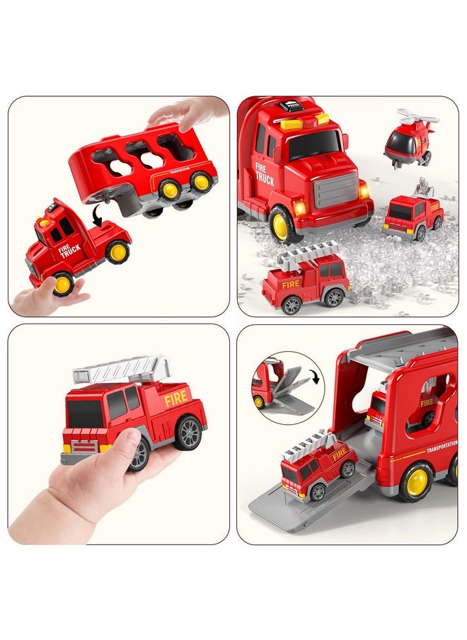 Fire Trucks Boy Toys For 3-5 Year Old Toddlers - Toys For 3 4 5 6 7 Years Old Transport Vehicle Carrier Truck, Boy Trucks Toy Sets, Kids Toys Boys 3-5, Gift Toys For Boys And Girls Aged 4-6