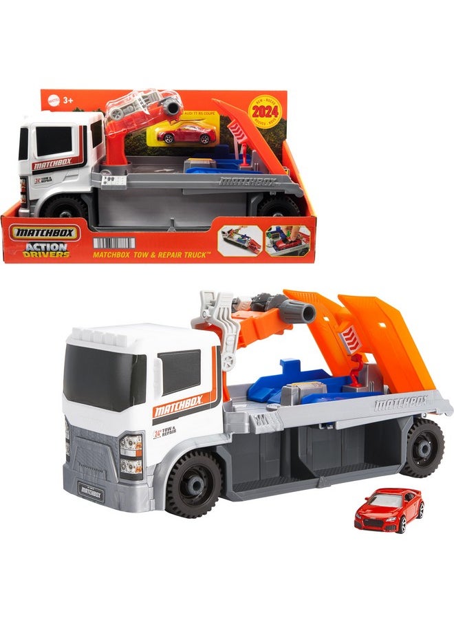 Toy Car & Playset, Action Drivers Tow & Repair Truck With 1:64 Scale Toy Audi Tt Rs Coupe, Working Crane & Diagnostic Machine