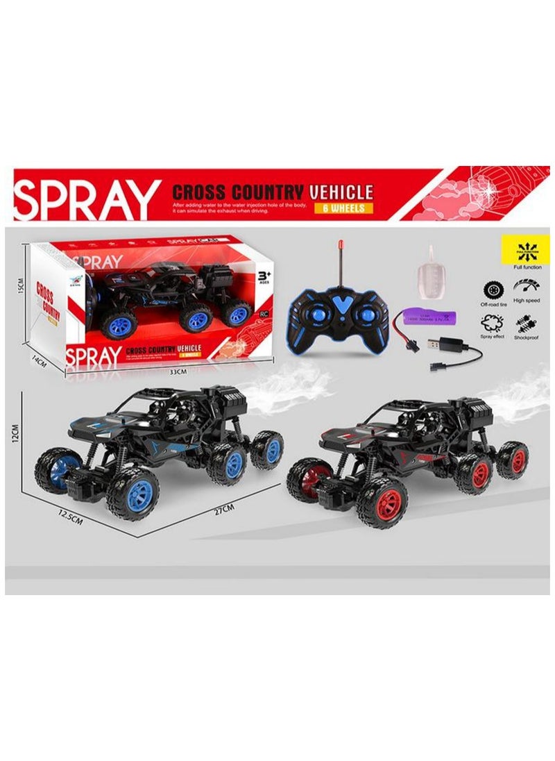 6-Wheel Off-Road RC Spray Cross Country Vehicle – High-Speed Remote Control Truck with Smoke Spray Effect, Shockproof Design, USB Rechargeable Battery, and LED Controller – Fun Toy for Kids 3+ and Adults