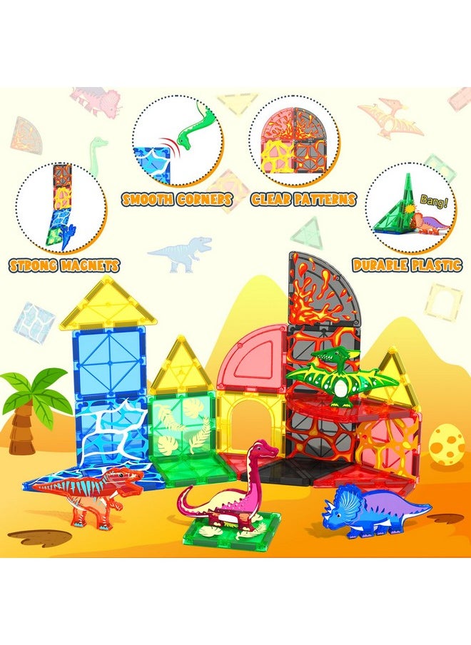 Dinosaur Toys Magnetic Tiles Lava Dinosaur World Set - Kids Games For 3+ Year Old Boys & Girls, Magnetic Blocks For Kids Ages 3-4 5-7 8-13 Stem Preschool Learning Montessori Toddler Toys