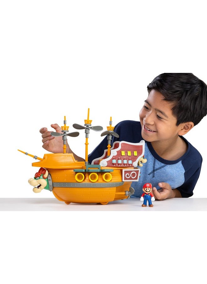 Deluxe Bowser'S Air Ship Playset With Mario Action Figure - Authentic In-Game Sounds & Spinning Propellers