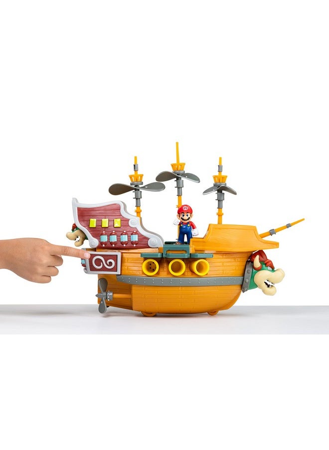 Deluxe Bowser'S Air Ship Playset With Mario Action Figure - Authentic In-Game Sounds & Spinning Propellers