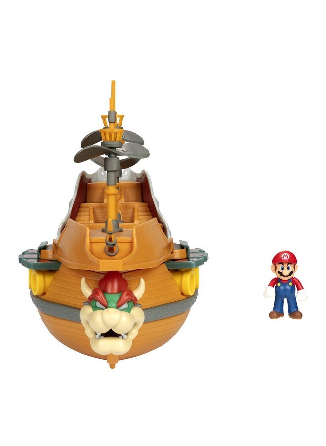 Deluxe Bowser'S Air Ship Playset With Mario Action Figure - Authentic In-Game Sounds & Spinning Propellers