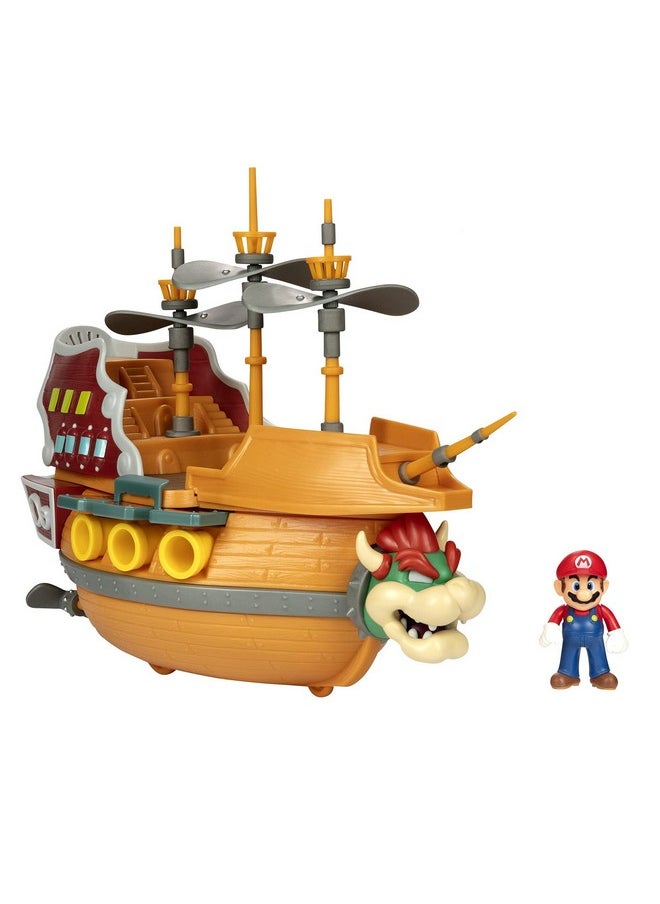 Deluxe Bowser'S Air Ship Playset With Mario Action Figure - Authentic In-Game Sounds & Spinning Propellers