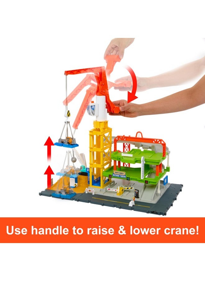 Toy Cars & Playset, Action Drivers Epic Construction Yard, 20-In Tall Working Crane & 1:64 Scale Back Hoe & Accessories