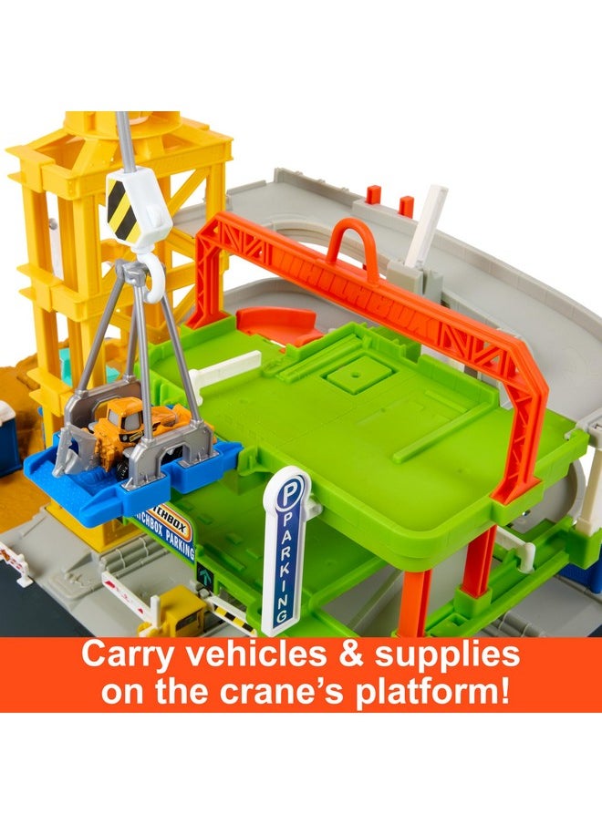 Toy Cars & Playset, Action Drivers Epic Construction Yard, 20-In Tall Working Crane & 1:64 Scale Back Hoe & Accessories