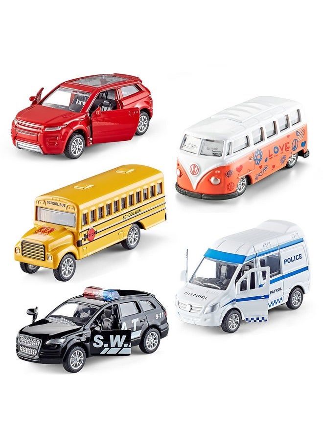 Die-Cast Metal Toy Cars Set Of 5, Openable Doors, Pull Back Car, Gift Pack For Kids (Official Car)