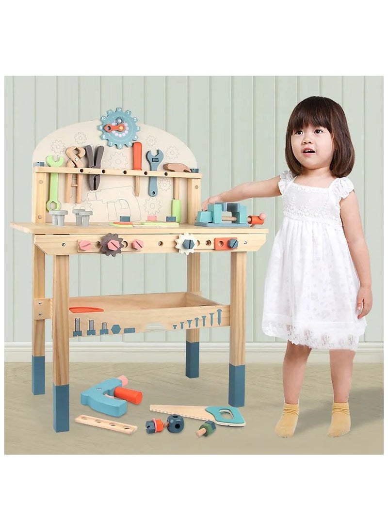 Kids Wooden Tool Bench Playset – Educational Workshop Workbench Toy with Tool Set, Construction Bench for Boys and Girls Aged 3-5, Pretend Play STEM Toy for Creative and Imaginative Play