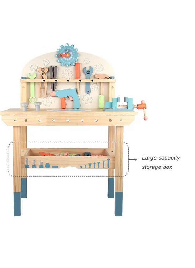 Kids Wooden Tool Bench Playset – Educational Workshop Workbench Toy with Tool Set, Construction Bench for Boys and Girls Aged 3-5, Pretend Play STEM Toy for Creative and Imaginative Play