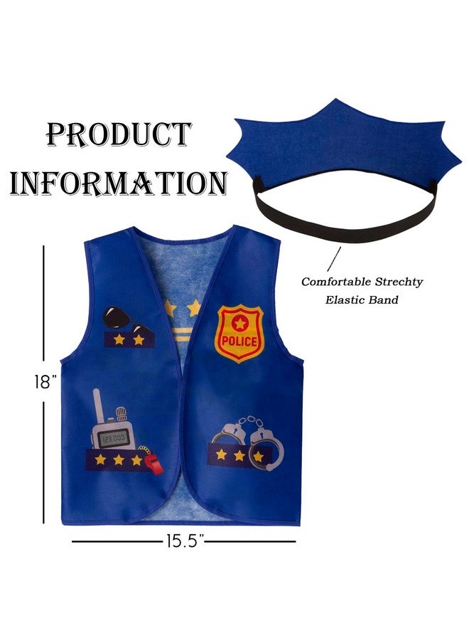 Police Themed Party Supplies - 16 Pc Police Party Favors - Kids Police Hats & Costume Vests - Policeman Dress Up For Police Birthday