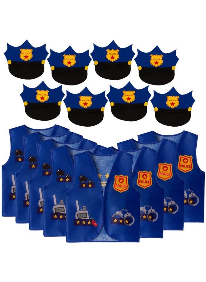 Police Themed Party Supplies - 16 Pc Police Party Favors - Kids Police Hats & Costume Vests - Policeman Dress Up For Police Birthday