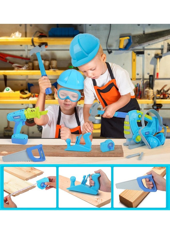 Kids Tool Set With Electric Toy Drill Chainsaw Jigsaw Toy Tools, Realistic Kids Power Construction Pretend Play Tools Set Toddler Toys Playset Kit For Toddler Boy Girl Kid Child Tool Toy Blue