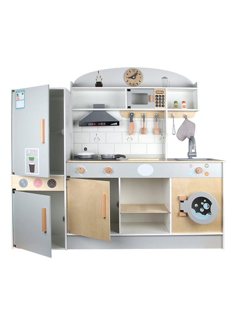 Play Kitchen for Kids - Real Wooden Kitchen Set with Lights & Sound - Pretend Kitchen Playset for Boys & Girls, Toddler Kitchenette with Stove, Oven, Sink, and Accessories - Toy Kitchen for Ages 3-10