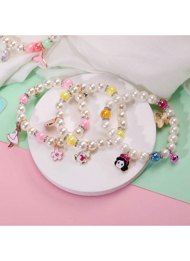 Princess Bracelets 10 Ps For Kids Girls Pearl Bead Bracelets Teen Jewelry Set Party Favor Costume Princess Pretend Play