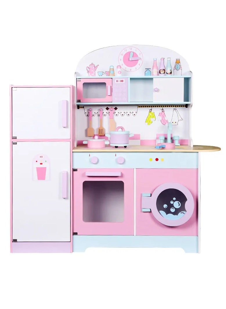 Wooden Play Kitchen Toy for Kids – Realistic Toddler Kitchen with Lights & Sounds, Ice Maker, Oven, Sink, Microwave, Fridge, Utensils & Accessories, Pretend Play Set for Boys & Girls Ages 3-8