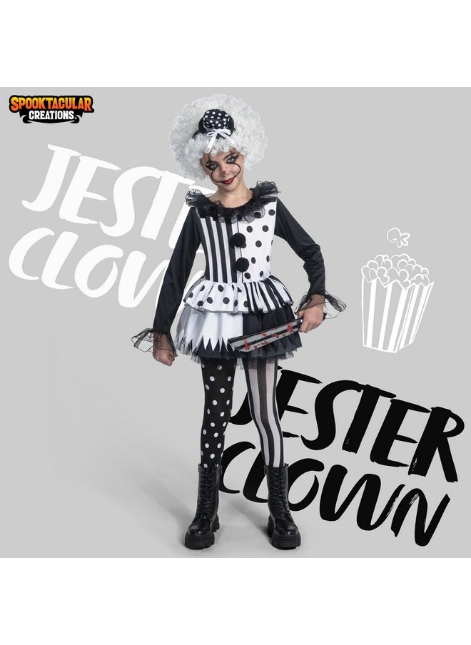 Girls Clown Costume, Halloween Killer Clown Costume, Black And White Jester Dress For Girls Halloween Dress Up, Role Play, Cosplay Party-M