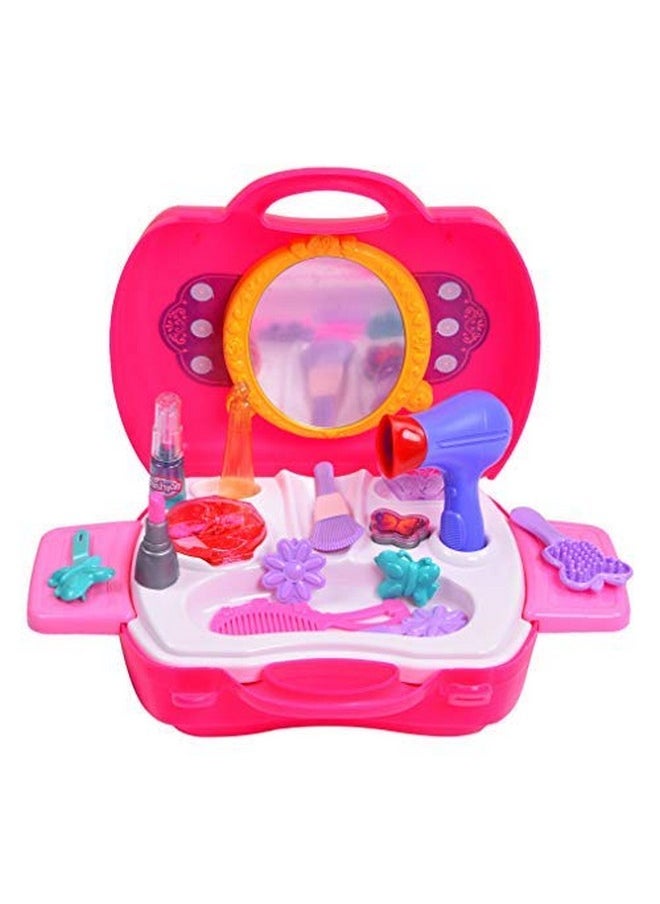 Girls Beauty Kit Toys - Bring Along Beauty Suitcase -Makeup Toy Set - 21 Pieces