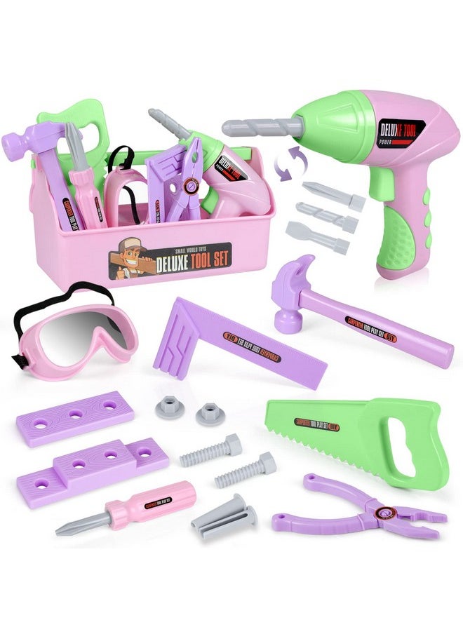 Kids Tool Set With Toy Drill And Tool Box, Pretend Play Construction Tools Toy Gifts For Toddlers Girls Kids Aged 3 4 5 6 7