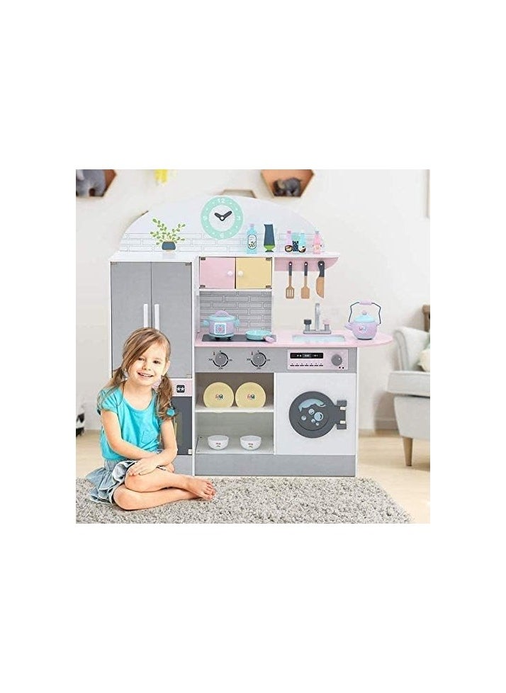 Wooden Kitchen Set for Kids – Pretend Play Kitchen Toy with Realistic Accessories, Oven, Sink, Stove, Utensils, Pots, and Storage, Durable Play Kitchen for Boys & Girls Ages 3+