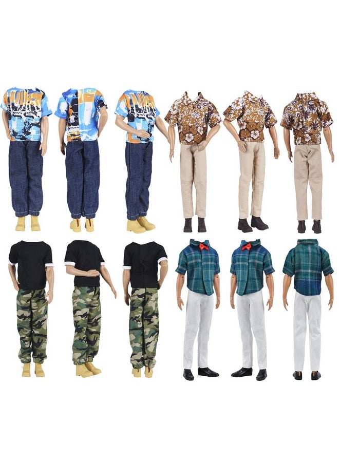 10-Item Trench Coat Pack = 5 Sets Fashion Casual Wear Clothes Outfit +5 Pairs Shoes For Boy Doll Random Style (Khaki Long Jacket Overcoat + Casual Wear Clothes +Swim Trunks)