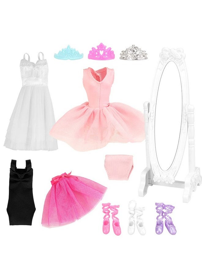3 Sets Ballerina Doll Clothes Ballet Outfits Dance Dresses Costume Mirror Tutu Skirt With 3 Shoes 3 Crown Accessories For 11.5 Inch Girl Doll