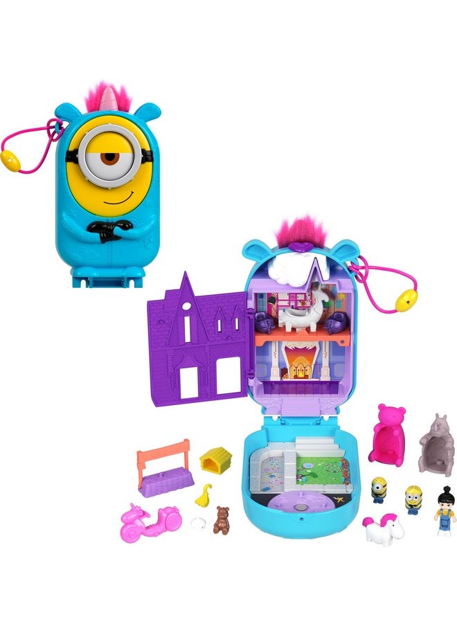 Playset, 1 Doll,2 Minions And Fluffy The Unicorn Toy, Minions Compact With 9 Accessories