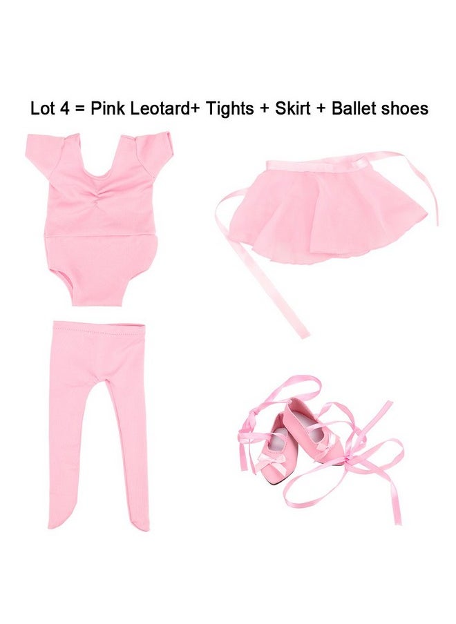18 Inch Doll Clothes Ballet Ballerina Outfits Dance Dress Custume Compatible With 18 Inch Dolls - 4 Pcs Leotard With Tutu Skirt, Tights And Ballet Shoes