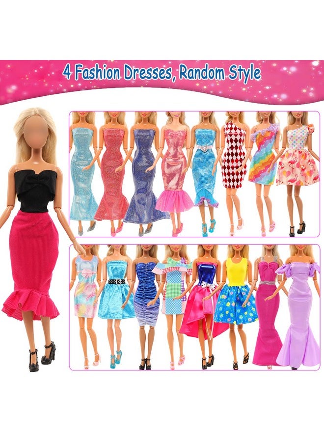 Lot 36 Items 3 Fashion Dresses 3 Casual Tops And Pants Outfits 6 Pcs Mini Dresses With 1 Bags 10 Shoes, 13 Accessories For 11.5 Inch Girl Doll Birthday Xmas