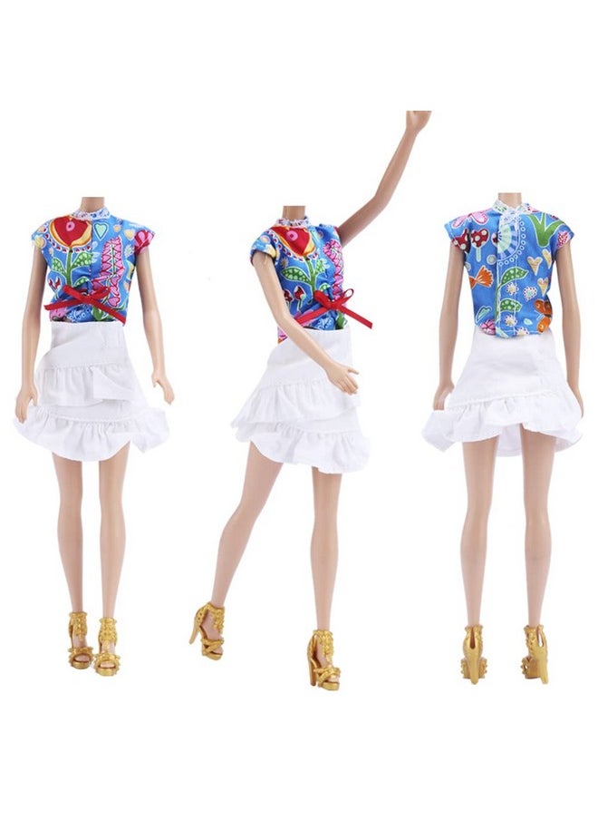 Lot 15Pcs = 5 Sets Fashion Handmade Short Skirt Mini Dress With 10 Pairs Shoes For 11.5-Inch Girl Doll Random Style