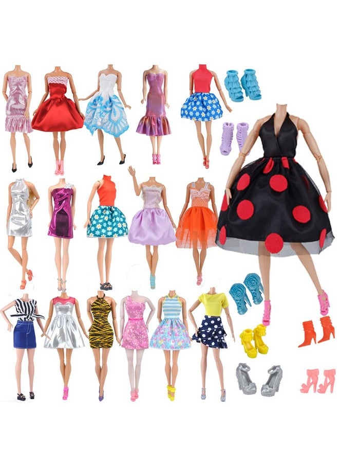 Lot 15Pcs = 5 Sets Fashion Handmade Short Skirt Mini Dress With 10 Pairs Shoes For 11.5-Inch Girl Doll Random Style