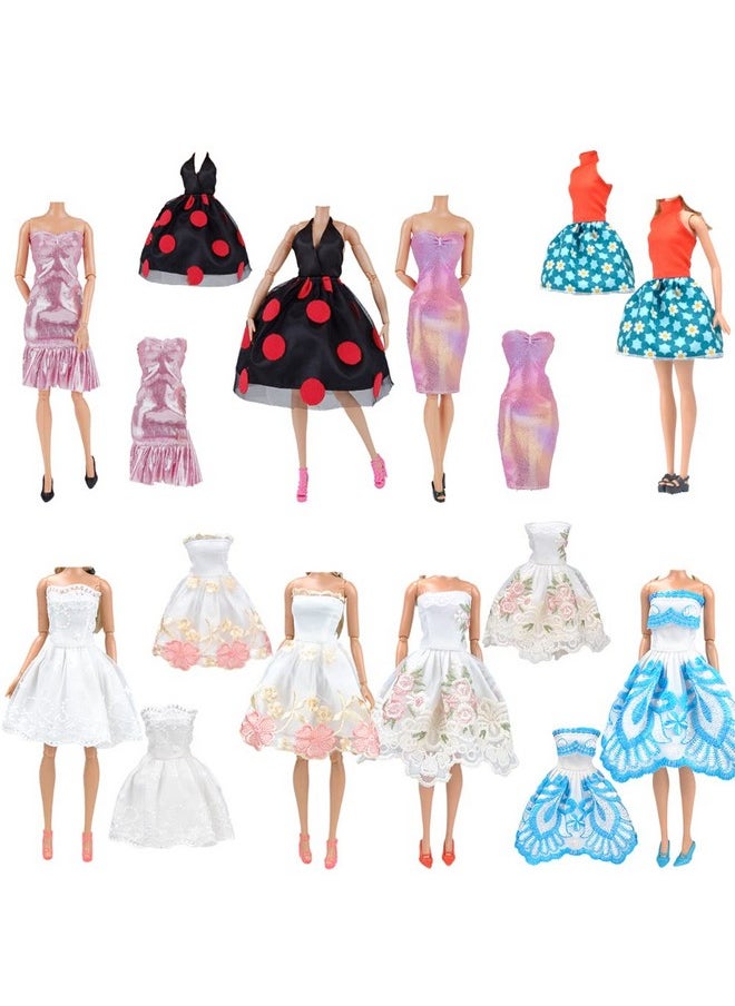 Lot 15Pcs = 5 Sets Fashion Handmade Short Skirt Mini Dress With 10 Pairs Shoes For 11.5-Inch Girl Doll Random Style