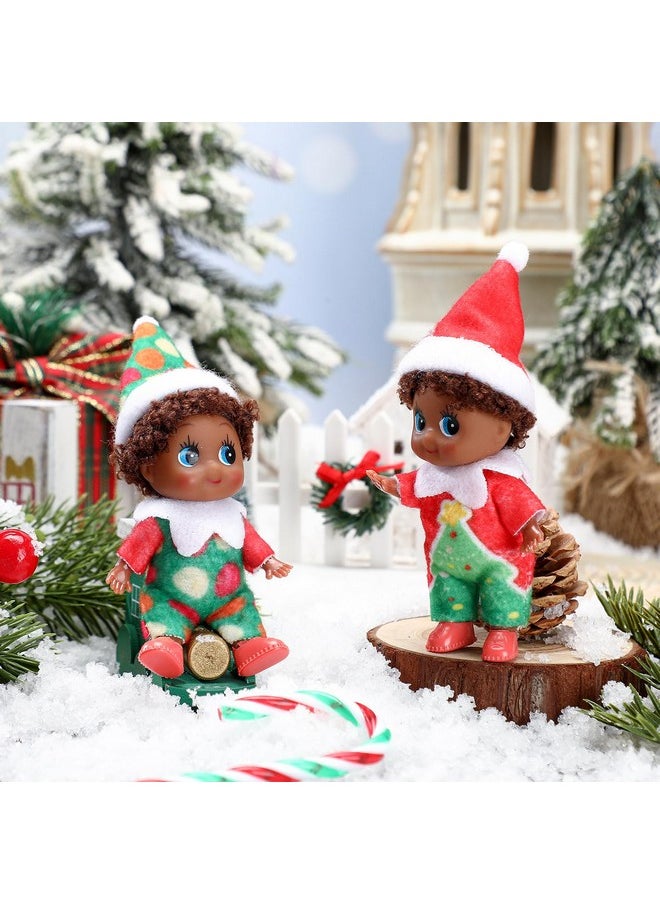 2 Pcs Christmas Elf Twins Ethnic Hispanic African American Black Elves Doll Xmas Figure Village Elf Accessories Decoration Advent Calendar Stocking Stuffer(Tree Style)