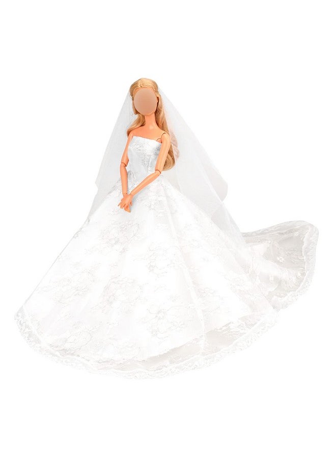 Wedding Dress With Veil White Princess Evening Party Clothes Wears Dress Outfit Set For 11.5 Inch Doll