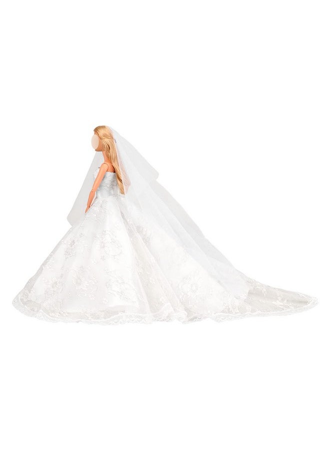 Wedding Dress With Veil White Princess Evening Party Clothes Wears Dress Outfit Set For 11.5 Inch Doll