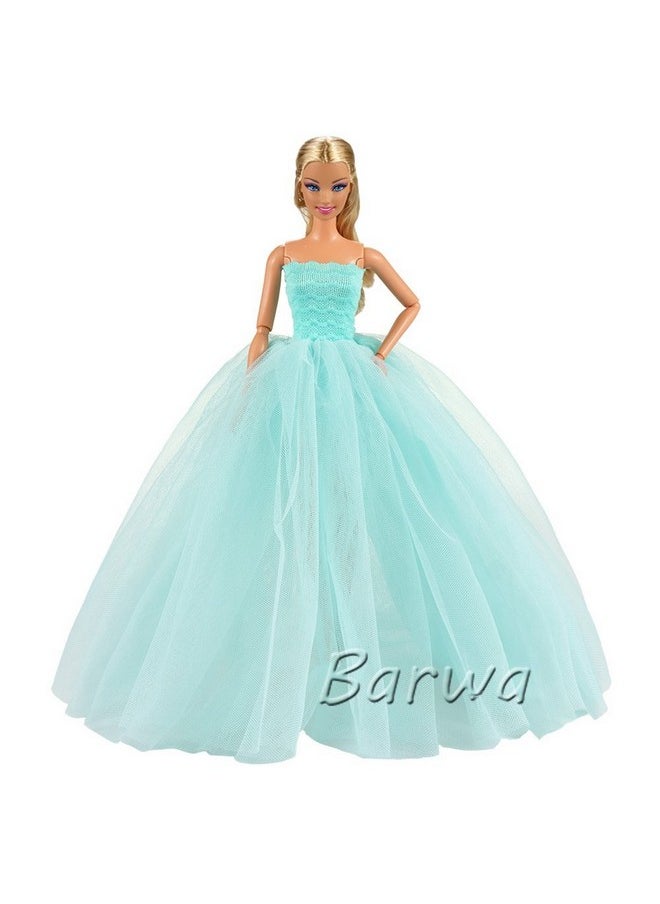 Light Blue Wedding Dress With Veil Evening Party Princess Light Blue Gown Dress For 11.5 Inch Girl Doll