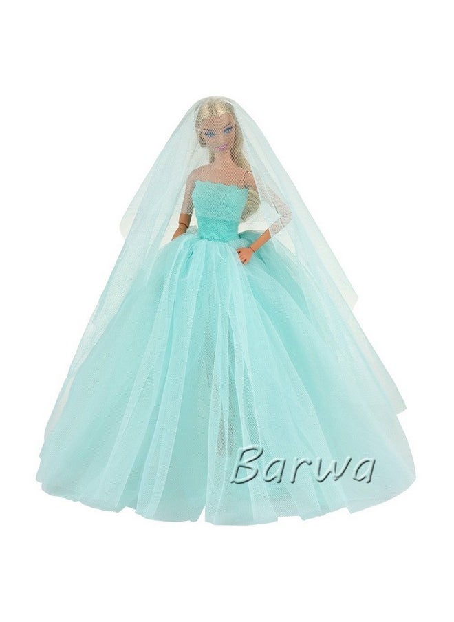 Light Blue Wedding Dress With Veil Evening Party Princess Light Blue Gown Dress For 11.5 Inch Girl Doll