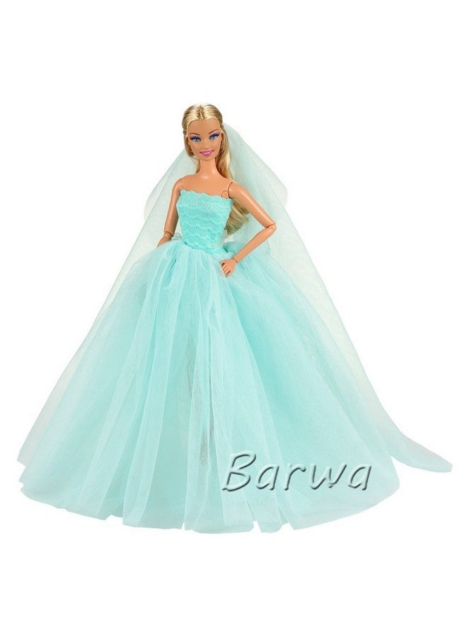 Light Blue Wedding Dress With Veil Evening Party Princess Light Blue Gown Dress For 11.5 Inch Girl Doll